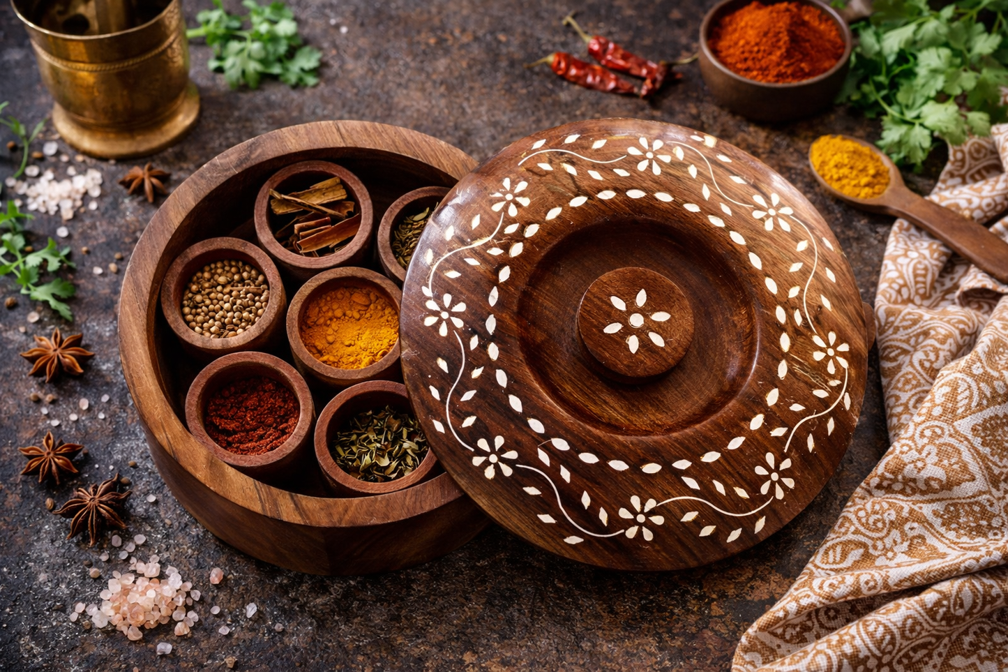 Indian Rosewood Masala Dabba Spice Box