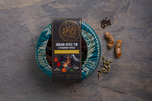 Spice Tin Masala Dabba with Handmade Silk Sari Cover. Includes 9 Indian Spices made fresh to order. Great Taste Award Winning Garam Masala.